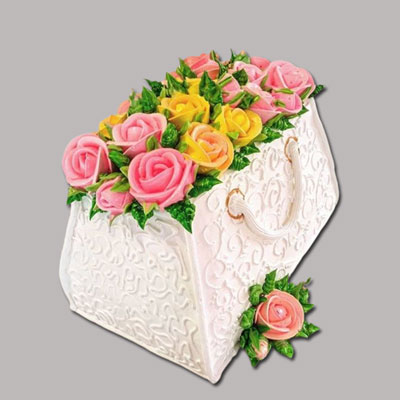 "Designer Bag with cream Flowers Cake - 3 kgs (Code F05) - Click here to View more details about this Product